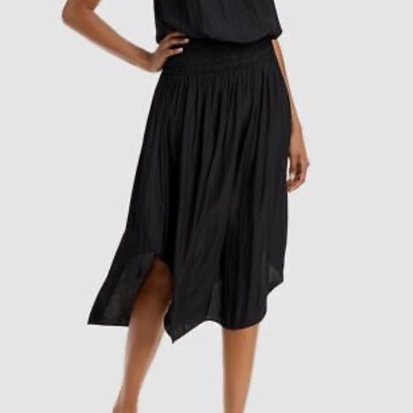 Ramy Brook Jessy Black Midi Shirred Asymmetrical Front Side Skirt Size 4 - Picture 15 of 15